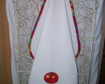 Tea towel embroidered "tomato" to hang handmade