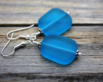 Blue Sea Glass Earrings, Seaglass Earrings, Sea Glass Jewelry, Beach Glass Earrings, Beach Glass Jewelry, Beach Jewelry Seaglass Jewelry 070
