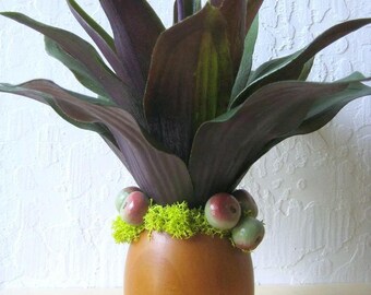 Modern Floral Decor, Danish Teak Vase Succulent Planter, Artificial Potted Plant, Botanical Decor,Faux Succulent Planter