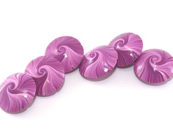 Lentil Beads, Polymer Clay swirl beads in pink and white, focal beads in unique pattern, set of 6 elegant pink beads