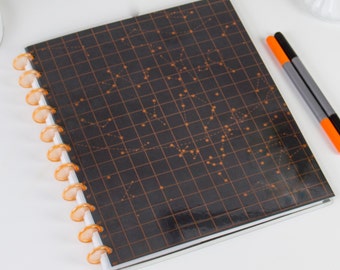 Discbound black and copper Star Constellations bullet journal, Reversible Covers, Available in "Covers Only" or "Full Starter Kit" options.