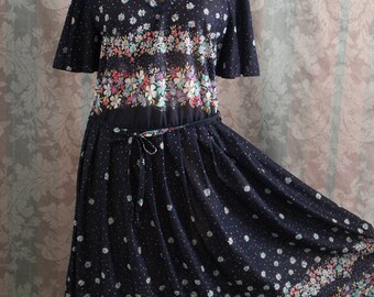 Sz S-M Blue Vintage Almost Sheer Spring Floral Dress