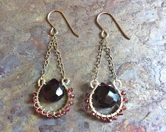 Garnet gemstone sterling silver dangle earrings