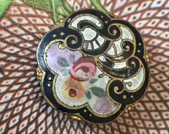 Art Nouveau satin matte enamel button - scalloped edge