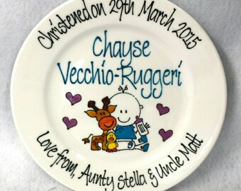 Christening plate. New baby gift. Hand painted plate. Christening plate. New baby gift. Hand painted plate.