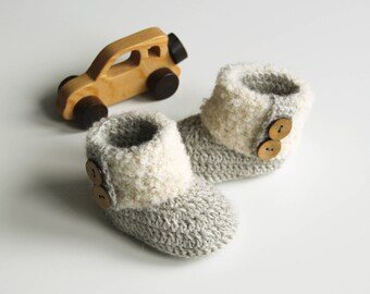 BRUNO Alpaca Baby Boots, Fur Baby Shoes, Crochet Baby Shoes, Winter Baby Booties, Christmas Baby Gift, Size 3-6 months, Ready to Ship