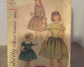 Vintage Simplicity Pattern #3765 c1950s Girls One-Piece Dress Size 8