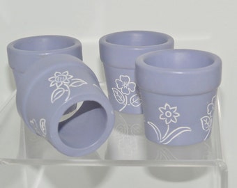 Vintage Hand Painted Flower Pot Napkin Rings Holders Lavender Purple