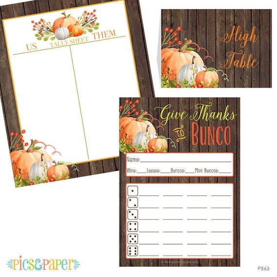 Thanksgiving Bunco Score Card with Watercolor Pumpkins and