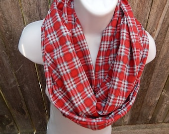 Red and White Plaid Infinity Scarf