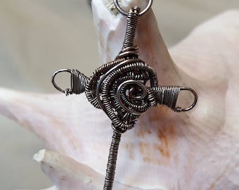 Sterling Silver, Wire Wrapped, Cross Pendant