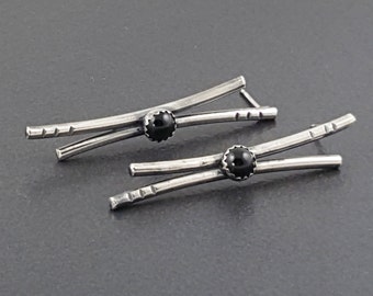 Black Onyx Earrings, black and silver, sterling silver, black and white, black stone earrings, black onyx, post earrings, michele grady