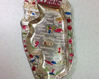 Illinois Souvenir Silver Ash Tray with Errors 5.5 Inches Long and 3.25 Inches Wide Previously Twelve Dollars ON SALE