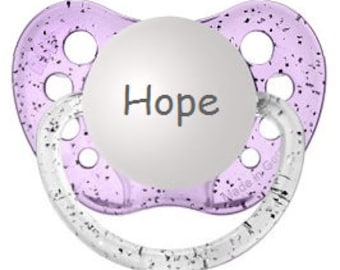Silicone Child Dummy - Girl Personalized Binky - Engraved Newborn Baby Gift - Glitter Baby Binkie - Newborn Child Soother - Hope Pacifier