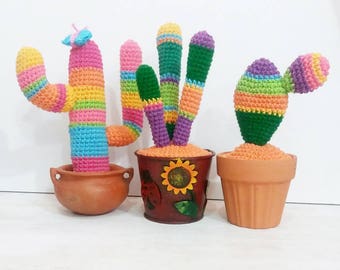 3 x 1 Colorful Cactus Collection, Amigurumi Pattern