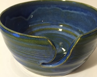 Yarn Bowl Stoneware Pottery Yarn Bowl, Crochet Bowl, Knitting Yarn Bowl, Fruit Bowl or Decorative Bowl Gift for Her/ Blue & Green Glazed