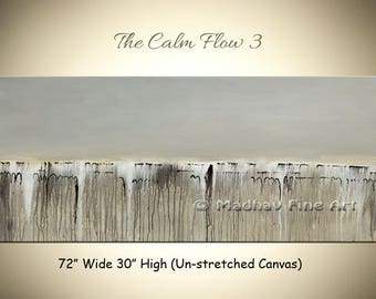 Minimalistic Painting, Abstract dripping design, Gray color, Wall Art, Large Painting on Canvas, Size: 72"X30" by MadhavFineArt