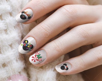 Disney Christmas Mickey Water Nail decal, Nail Design, Nails, Press On Nail Decal, Nail Design, Nail Art, Disney nails, Disney character