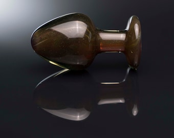 Glass Anal Plug - Medium - Dark Sparkle Green