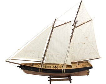 Large, decorative yacht, sailing ship, ship model sailing yacht in wood + linen *