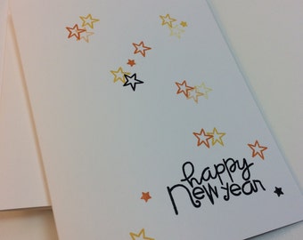 Set of 6 handmade hand stamped cards happy new year year stars