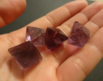 4pc Fluorite Octahedron Lot 1, Purple, Violet, Crystal Grids, Meditation, Minerals, Reiki, Altar, Stones, Pyramid, Sacred Geometry, Magic