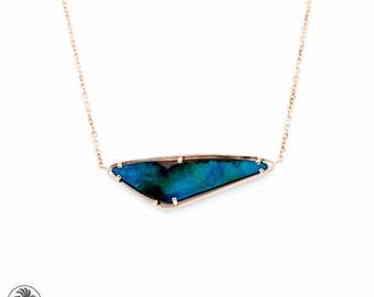 Rose Gold Boulder Opal Necklace, Odd Shaped Opal Statement necklace, Australian Boulder Opal Necklace, Opalescence Collection | NEC02025