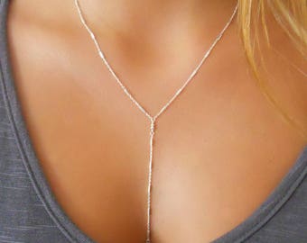 Delicate Silver Y necklace, Silver Lariat Necklace, Silver Necklace, Layered Y Necklace, Sterling Silver Necklace, Y Silver Necklace