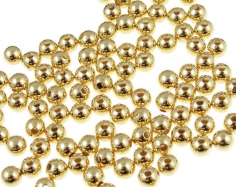 100 Gold Beads - 4mm Gold Ball Beads - Gold Plated Round Beads - Spacer Beads - Gold Metal Beads (FS92)