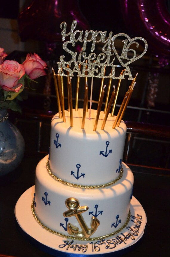 Any Name Glitter Happy Sweet 16 Birthday Cake Topper Sweet