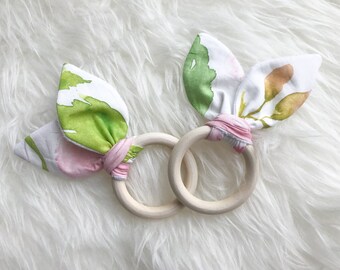 Rings with fabric bunny ears teether