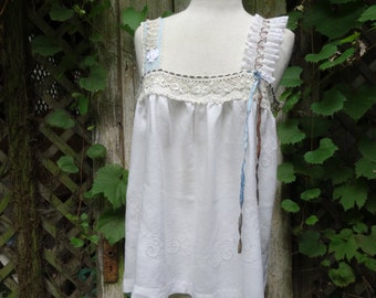 Boho Top,Upcycled Top,Victorian Top,Romantic Top,Cottage Chic Top,by Nine Muses Of Crete