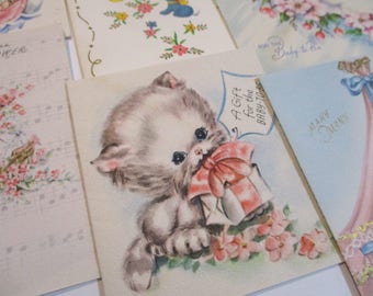 Vintage Greeting Cards Lot-Ephemera-Mixed Media-Paper-Crafts-Scrap Booking-Baby-Childrens-Set of 16-UNUSED