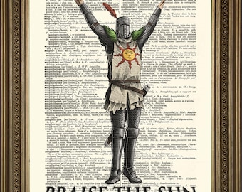PRAISE THE SUN: Dark Souls Art, Vintage Dictionary Page Wall Hanging Print (8 x 10")