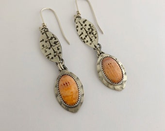 Orange Gemstone Jewelry For Women, Lion's Paw Shell, Sterling Dangle Earrings. Jewerly For Spring Colors, Gifts For Mother's Day.