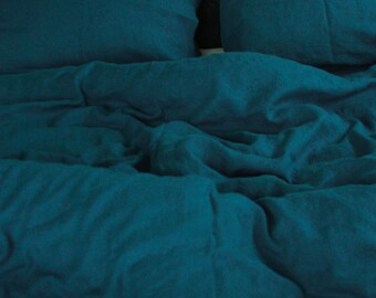 Sea Blue Duvet Cover/Queen Duvet Cover/Natural Linen/Linen Duvet Cover/Softened Linen