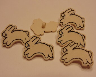 6 large bunny buttons, 20 x 25 mm (B5)