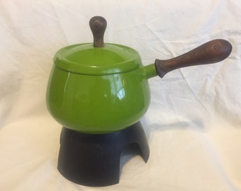 Vintage Green 1967 Ruebel Fondue Pot with Stand