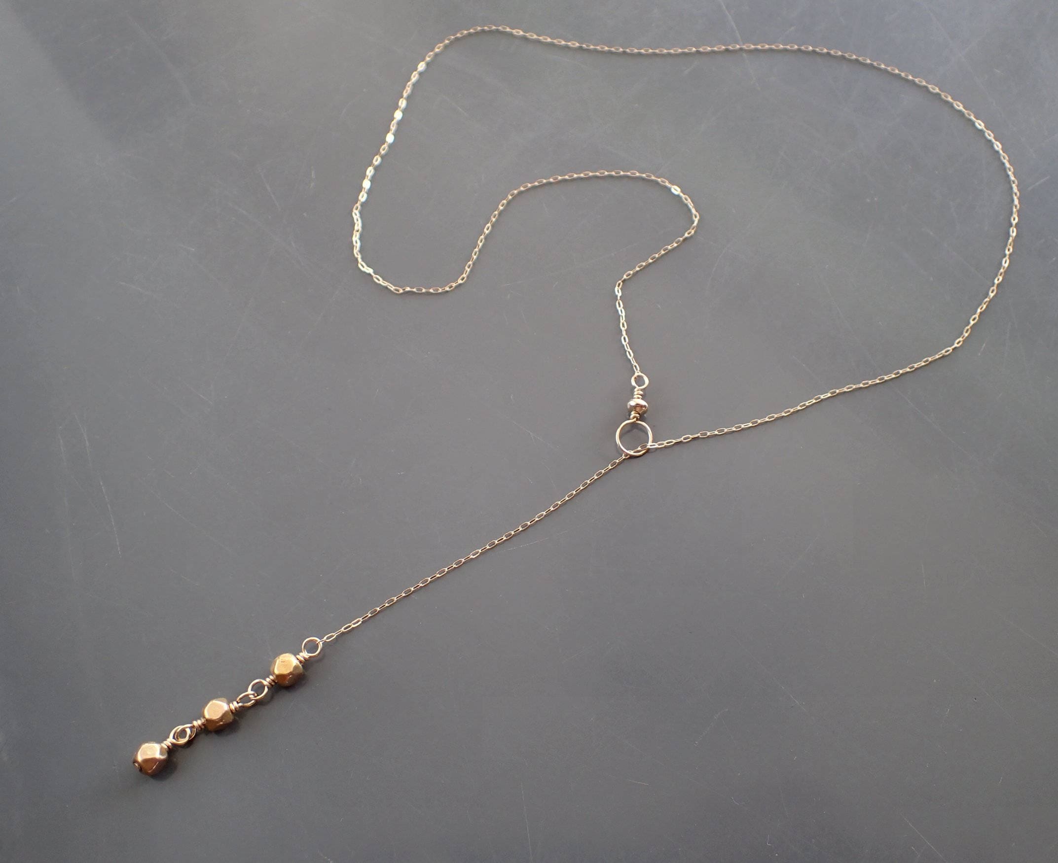 Solid Gold Necklace Solid Gold Lariat Necklace 14kt Solid