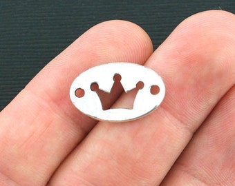 BULK 40 Crown Connector Charms Antique Silver Tone 2 Sided - SC4072
