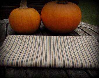 Blue and White Tick, Mock Ticking, 20 in x 44 in, Blue Stripe Fabric, Distressed Fabric, Light Weight, Cotton Ticking, Pre Stained Ticking