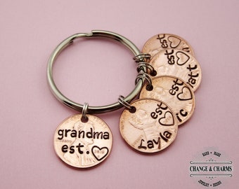 Grandma Est. Penny Keychain, Grandchildren, Grandma Keychain, Penny Keychain, Custom Gift, Personalized, Grandchild, Gift for Grandma, Gift