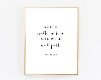God is Within Her She Will Not Fall Print - Psalm 46:5 - Psalm Print - Bible Verse Print - Bible Verse Art - Nursery Decor - Nursery Art