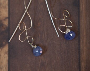 Sapphire Briolette Argentium Sterling Silver Whisper Earrings