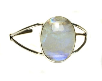 925 Sterling Silver Cuff Bracelet studded Fire Ranbow moonstone Gemstone Oval Cabochon hand jewelry adjustable silver bangle giftforher