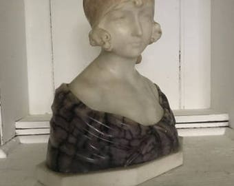 Art Nouveau Art Deco marble bust girl sculpture erotic woman