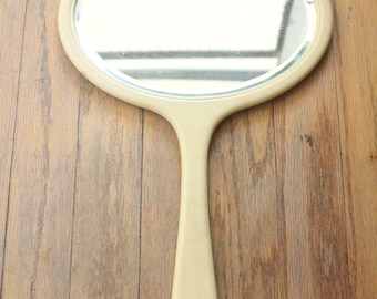 Antique 1910-1930 French Ivory Celluloid Bevelled Hand Mirror