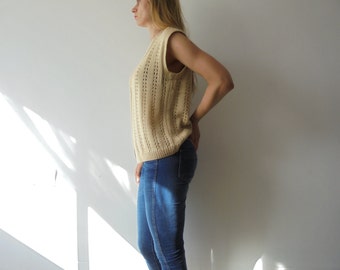 Vintage Yellow Vest.Oversize Vest.Vintage Knit.