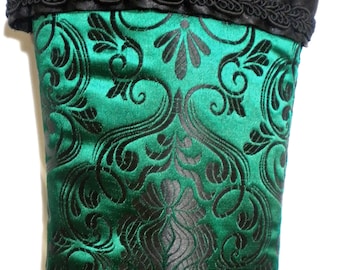 Victorian Christmas Stocking in Emerald Green and Black Brocade