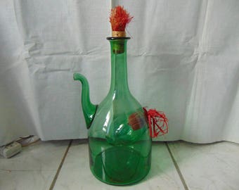 Large Green Glass Wine Decanter with Ice Chamber